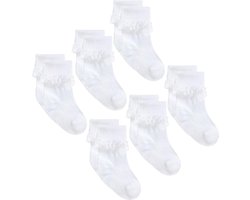 6 paar babysokjes met organza ruche - Maat 2-4 mnd - 13/15 - WIT