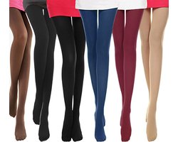 6 Pairs 100 Denier Women Tights - Stretch Run Resistant Tights - Magic Thick Warm Winter Comfortable Fit Design - Elastic Leggings Opaque Black Red Suntan Coffee Navy Blue