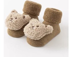 Antislip beren sokken baby/peuter - Koffie - 0-1 Jaar