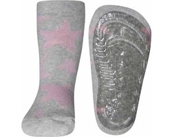 Antislip sokken lichtgrijs met roze sterren-25/26