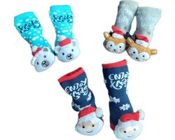 Baby - Kerstsokken - Set van 3 paar - Huissokken - Unisex - kinderen - Warme wintersokken - Anti-slip - Kleur Meerkleurig - Maat 74-86 - 6 t/m 12 maanden - Kerst - Cadeau