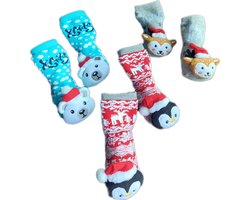 Baby - Kerstsokken - Set van 3 paar - Huissokken - Unisex - kinderen - Warme wintersokken - Anti-slip - Kleur Meerkleurig - Maat 92-98 - 12 tot 18 maanden - Kerst - Cadeau