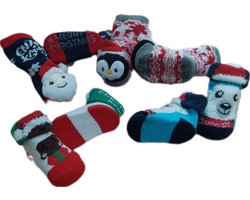 Baby - Kerstsokken - Set van 4 paar - Huissokken - Sokken - Unisex - kinderen - New Born - Warme wintersokken - Anti-slip - Kleur Meerkleurig - Maat 50-56 - Kerst - Kraamcadeau/Cadeau