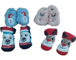 Baby - Kerstsokken - Set van 4 paar - Sloffen - Sokken - Unisex - kinderen - New Born - Anti-slip - Kleur Meerkleurig - Maat 50-56 - Kerst - Kraamcadeau/Cadeau