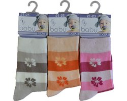 Baby / kinder sokjes flowerstripe - 21/23 - meisjes - 90% katoen - naadloos - 12 PAAR - chaussettes socks