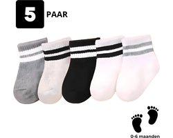 Baby Sokjes - 0-6 Maanden - 5 Paar Unisex Sokken - Kleurblok, Gestreept en Effen - Zachte Kledingstof met Stretch