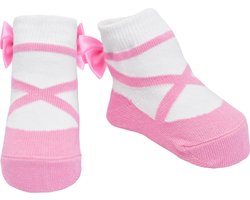 Ballerina sokjes roze voor baby meisje 0-12 maanden. Satijnen strikjes -Anti slip zooltjes-Kraamcadeau-Baby shower