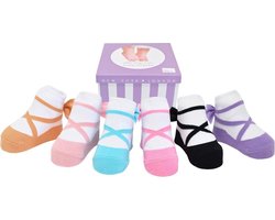 Ballerinas: doos met 6 paar sokjes voor baby meisje 0-12 maanden. Satijnen strikjes -Anti slip zooltjes-Kraamcadeau-Baby shower