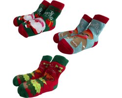 Fienosa Baby Sokjes Kerst Motief - 3 Paar - Rood - Blauw - Groen - Kerstcadeau