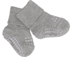 GoBabyGo - Bamboe Antislip Sokjes - Sokken - Grey Melange  6-12 maanden