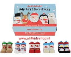 KERST Cadeau doosje - baby sokjes - My first christmas - 0 tot 12 mnd