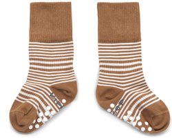 KipKep antislip sokjes - maat 18-24 maanden - Camel, bruin gestreept - Blijf-Sokken - 1 paar - zakken niet af - Stay-on-Socks - biologisch katoen