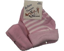 La Petite Couronne Babysokken Uni/gestreept Newborn Roze 2-pack