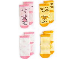 Milk&Moo Babysokken - 4 paar - 2x Antislip - 2x normaal - 12-24 maanden - Kindersokken Meisjes