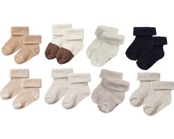 Noppies - 8 paar sokjes - In Cadeaudoosje - Tazewell light taupe - Tuttle Sandshell - Kai Oatmeal Taupe - Vails Navy Oatmeal - 3-6 Maanden - Geschenkverpakking - Cadeauverpakking - Babysokjes - Maat 62-68