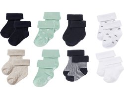 Noppies - 8 paar sokjes - In Cadeaudoosje - Vails Black Iris - Levi Grey Mint - Guzz Navy - Levi White - 0-3 Maanden - Geschenkverpakking - Cadeauverpakking - Babysokjes - Maat 44-62