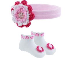 Soft Touch - Baby Geschenkset - Sokjes & Haarband - Gehaakte Bloem - 0-3 mnd - Roze