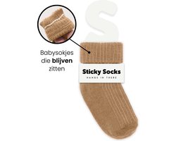 Sticky Socks - Babysokjes - Babysokken - Newborn - Sokken - 100% Biologisch Katoen - Antislipzone - Blijven Zitten - Zakken Niet Af - 3-6 M - Sandy