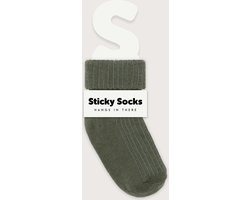 Sticky socks - babysokjes die niet afzakken -0-3 M - Mossy - 100% biologisch katoen - antislipzone - Nederlands design