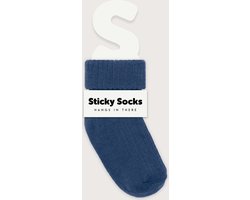 Sticky socks - babysokjes die niet afzakken -0-3 M - Navy - 100% biologisch katoen - antislipzone - Nederlands design