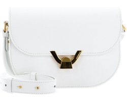 COCCINELLE Leren Schoudertas Dew Crossbody Grained Leather Brillant White Wit