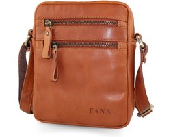 Fana Bags Leren Schoudertas Cognac - Heren Schoudertasje - Nektasje - Crossbodytas Mannen Echt Leer - Platte Tas