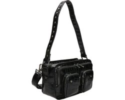 Nunoo Medium Crossbodytas / Schoudertas Dames - Katoen - Ellie Texas - Krokodillenprint - Zwart Croco