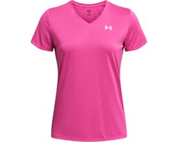 Under Armour Tech Short Sleeve V-neck- Solid Dames Sportshirt - Roze - Maat L