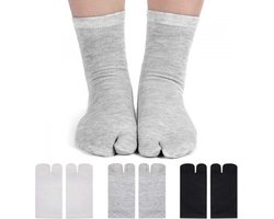 3 paar - Tabi Sokken Set - Wit - Zwart - Grijs - Unisex - Grote Teen Sok Dames 36/42 - Big Toe Sock - Teen sokken - Unisex - Maat One size