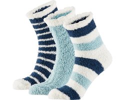 Apollo - Bedsokken dames - Blauw - 3-Pak - One Size - Slaapsokken - Fluffy sokken - Warme sokken