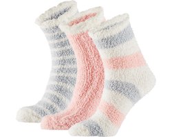 Apollo - Bedsokken dames - Roze-Grijs - 3-Pak - One Size - Slaapsokken - Fluffy sokken - Warme sokken