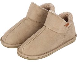 Apollo Pantoffels Dames - Boots Suede - Beige - Maat 37/38 - Sloffen Hoog Model - Harde zool met grip