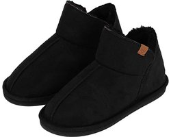 Apollo Pantoffels Dames - Boots Suede - Zwart - Maat 39/40 - Sloffen Hoog Model - Harde zool met grip