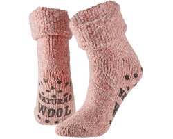 Apollo - Wollen sokken dames - Huisokken dames - Licht Roze - Maat 35/38 - Huissok met anti slip - Fluffy sokken - Slofsokken - Warme sokken - Winter sokken