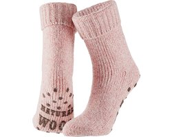 Apollo - Wollen sokken dames - Huisokken dames - Licht Roze - Maat 39/42 - Huissok met anti slip - Fluffy sokken - Slofsokken - Warme sokken - Winter sokken