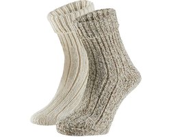 Apollo- Wollen sokken dames - Huissok dames- Beige - 2-Pak - Maat 39/42 - Fluffy sokken - Slofsokken - Huissokken - Warme sokken - Winter sokken