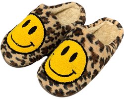 Budino Smiley Pantoffels - Smiley Sloffen - Pantoffels - Sloffen - Dames en Heren - Panter Bruin - Maat 39/40