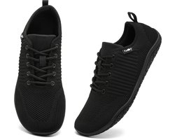 Geweo Barefoot Schoenen - Sportschoenen Sneakers - Fitnessschoenen - Hardloopschoenen - Ademend Knit Textiel - Platte Zool - Zwart - 39