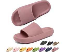 Geweo - Slippers Heren Dames - EVA Badslippers Unisex - Verdikte - Lichtgewicht - Super Zacht aan je Voeten - Anti-Slip en Stevig Voetbed - Anti-lawaai - Lotuswortel roze kleur - Maat 39/40