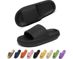 Geweo - Slippers Heren Dames - EVA Badslippers Unisex - Verdikte - Lichtgewicht - Super Zacht aan je Voeten - Anti-Slip en Stevig Voetbed - Anti-lawaai - Zwart - Maat 40/41