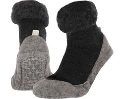 Heat Essentials - Wollen Pantoffel Sokken - Unisex - Antraciet - 41/42 - Cosyshoe Antislip Sokken - Pantoffels Dames - Sloffen Heren - Huissokken