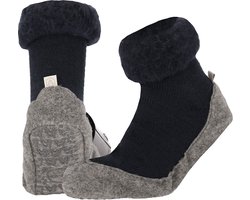 Heat Essentials - Wollen Pantoffel Sokken - Unisex - Donkerblauw - 45/46 - Cosyshoe Antislip Sokken - Pantoffels Heren Sloffen Heren - Huissokken