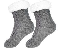 Huissokken Dames - Anti Slip Sokken - Fleece Sokken - Dikke Sokken - Fluffy Sokken - Slofsokken - Warme Sokken - Bedsokken - Gevoerde Sokken - Winter Sokken - Anti-slip - Grijs - SEVEND®