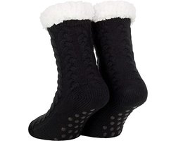 Huissokken Dames en Heren - Zwart - Anti Slip Sokken - One Size - Dikke - Winter - Fleece - Fluffy - Verwarmde - Slofsokken - Bedsokken - Gevoerde Sokken - Cadeau voor hem haar - Valentijn