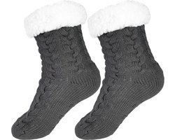 Huissokken Dames - Verwarmde sokken - Anti Slip Sokken - Fleece Sokken - Dikke Sokken - Fluffy Sokken - Slofsokken - Warme Sokken - Bedsokken - Gevoerde Sokken - Winter Sokken - Anti-slip - Grijs - SEVEND®