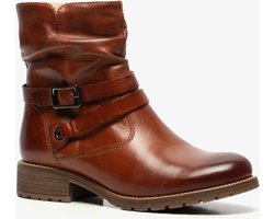 Hush Puppies gevoerde leren dames enkellaarsjes - Cognac - Maat 39