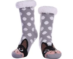 JAXY - Huissokken Dames - Verwarmde Sokken - Anti Slip Sokken - Huissokken - Bedsokken - Warme Sokken - Kerstcadeau Voor Vrouwen - Thermosokken - Dikke Sokken - Fluffy Sokken - Kerstsokken Dames en Heren - Hond Stippen