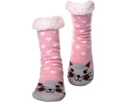 JAXY - Huissokken Dames - Verwarmde Sokken - Anti Slip Sokken - Huissokken - Bedsokken - Warme Sokken - Kerstcadeau Voor Vrouwen - Thermosokken - Dikke Sokken - Fluffy Sokken - Kerstsokken Dames en Heren - Kat