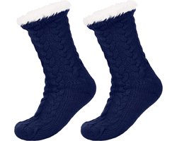 JAXY Huissokken - Huissokken Dames en Heren - Verwarmde sokken - Anti Slip Sokken - Fleece Sokken - Dikke Sokken - Fluffy Sokken - Slofsokken - Warme Sokken - Bedsokken - Gevoerde Sokken - Winter Sokken - Blauw