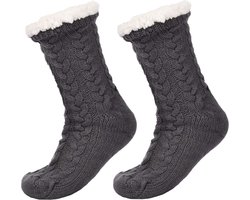 JAXY Huissokken - Huissokken Dames en Heren - Verwarmde sokken - Anti Slip Sokken - Fleece Sokken - Dikke Sokken - Fluffy Sokken - Slofsokken - Warme Sokken - Bedsokken - Gevoerde Sokken - Winter Sokken - Grijs